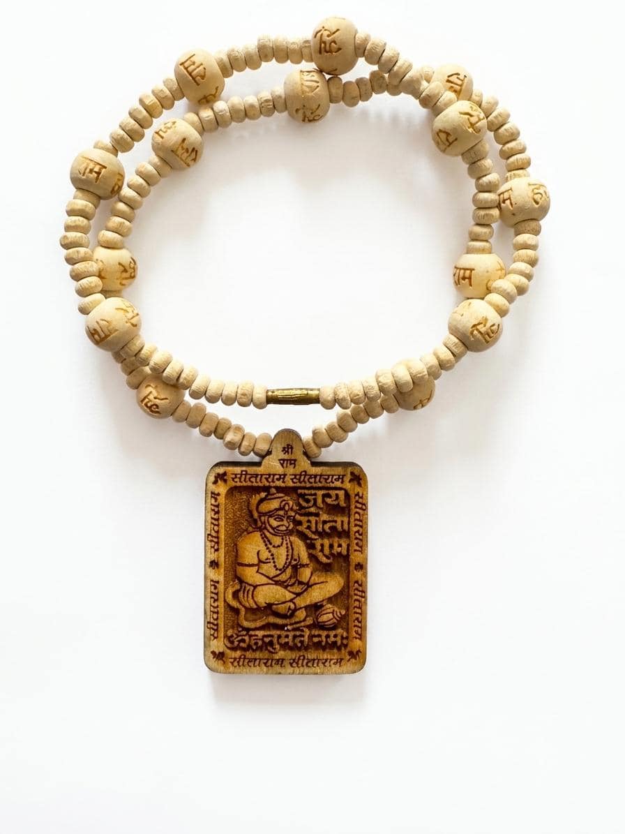 original tulsi wood kanthi mala with bajrangbali hanuman locket