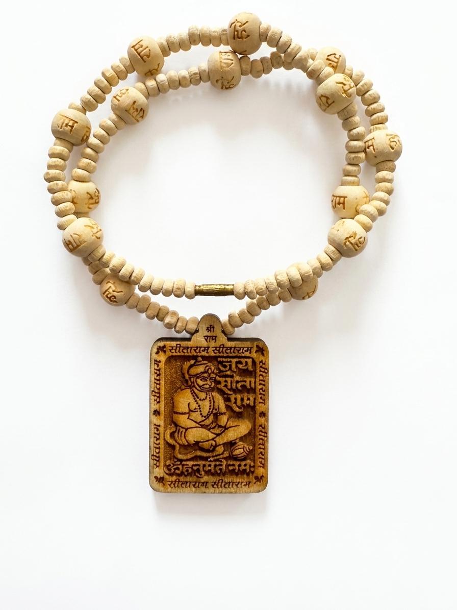 Home original tulsi wood kanthi mala with bajrangbali hanuman locket